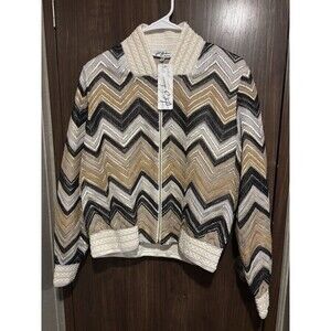 Jeff Gallano Paris chevron knit bomber jacket  Multicolor Size 3 NWT